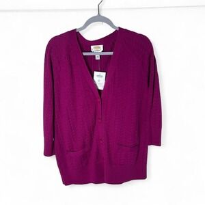 Talbots magenta cardigan Size XL NWT 3/4 sleeve spring sweater cable knot Pima